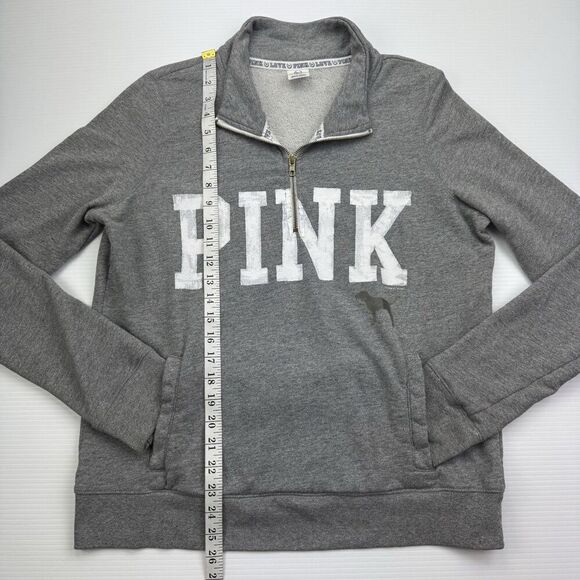 Victoria Secret Pink Light Grey Quarter Zip Sweatshirt Size Medium - Picture 9 of 10
